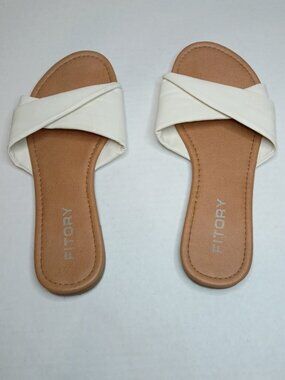 FITORY White Crossover Flat Slide Sandals Women’s Size 7